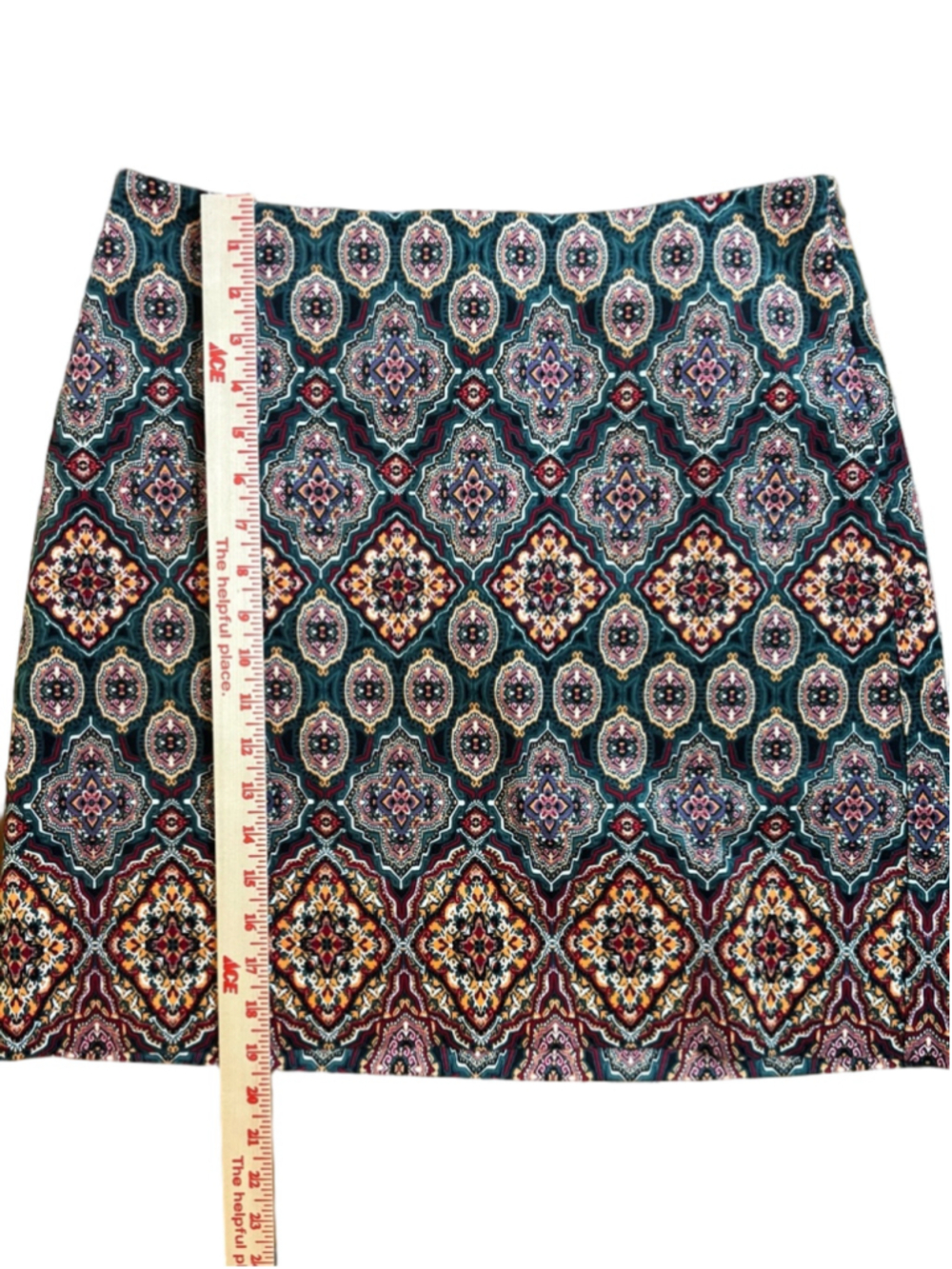 LOFT Medallion Print Mini Skirt Teal Boho Cotton Modal Lined Women’s Size 8 - Picture 3 of 5